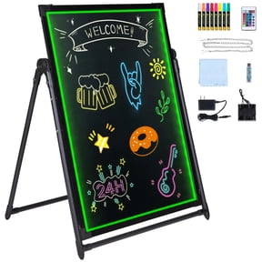 LED Message Writing Board, 32"x24" Illuminated Erasable Lighted Chalkboard, Neon Effect Menu Sign Board, Drawing Board with 8 Fluorescent Chalk Markers and Remote Contro Tested toStandards