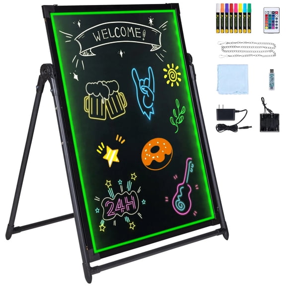 LED Message Writing Board, 32"x24" Illuminated Erasable Lighted Chalkboard, Neon Effect Menu Sign Board, Drawing Board with 8 Fluorescent Chalk Markers and Remote Contro Tested toStandards