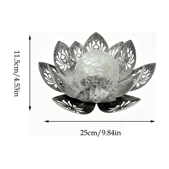 LED Metal Lotus Flower Solar Lights, Solar Light Outdoor Waterproof Crackle Globe Glass Lotus Garden Decoration Light for Tabletop, Ground, Yard, Patio, Landscape, Pathway