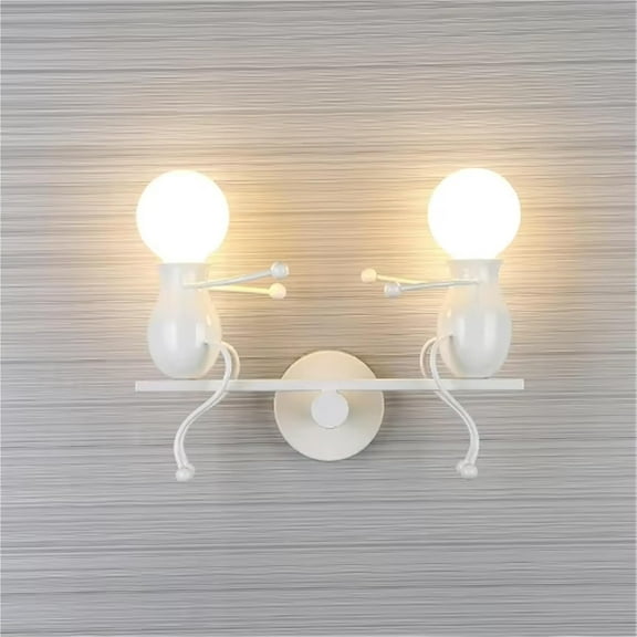 LED Metal Wall Light Fixtures Childhood Seesaw Little People Wall Lamps Bedroom Mini Doll Bedside Lamp Modern Children Cartoon Wall Sconces Gift Creative Art Deco Lighting Indoor 2E26 (White)