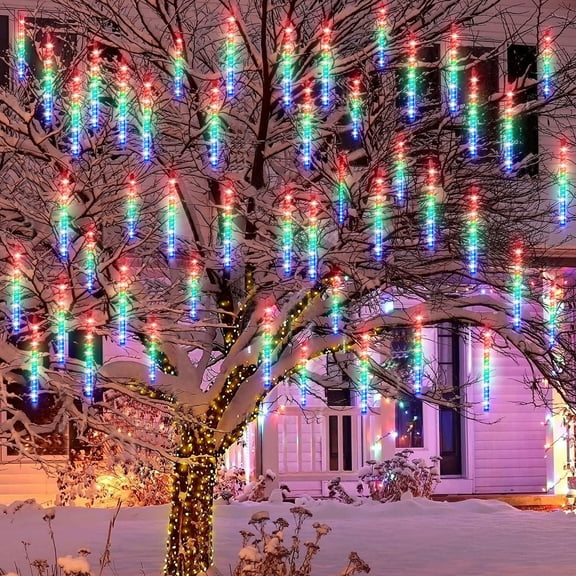 LED Meteor Shower Lights, 11.8 inch 10 Tubes 360 LED Falling Rain Drop Lights, Christmas Lights Outdoor for Holiday Party Decoration, Multicolor