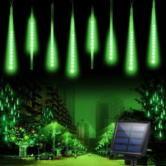LED Meteor Shower Lights, 30cm 8 Tubes 288LEDs Solar Raindrop Cascading Lights Icicle String Lights for Wedding Christmas Party Outdoor Garden Gazebo Decoration