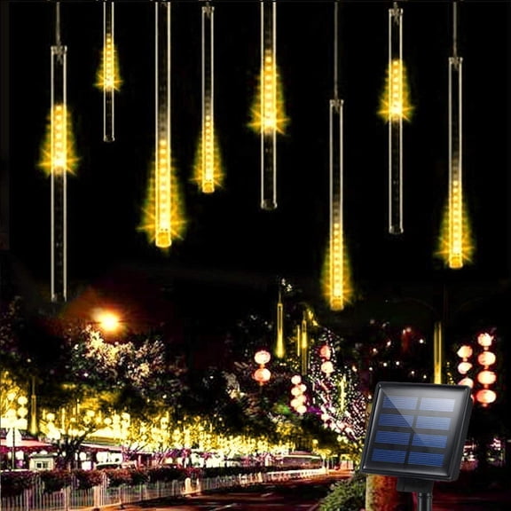 LED Meteor Shower Lights, 30cm 8 Tubes 288LEDs Solar Raindrop Cascading Lights Icicle String Lights for Wedding Christmas Party Outdoor Garden Gazebo Decoration