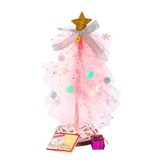 LED Mini Christmas Tree Elegant Gauze Glow Warm Lighting Festive Decoration for Table, Desk or Windowsill