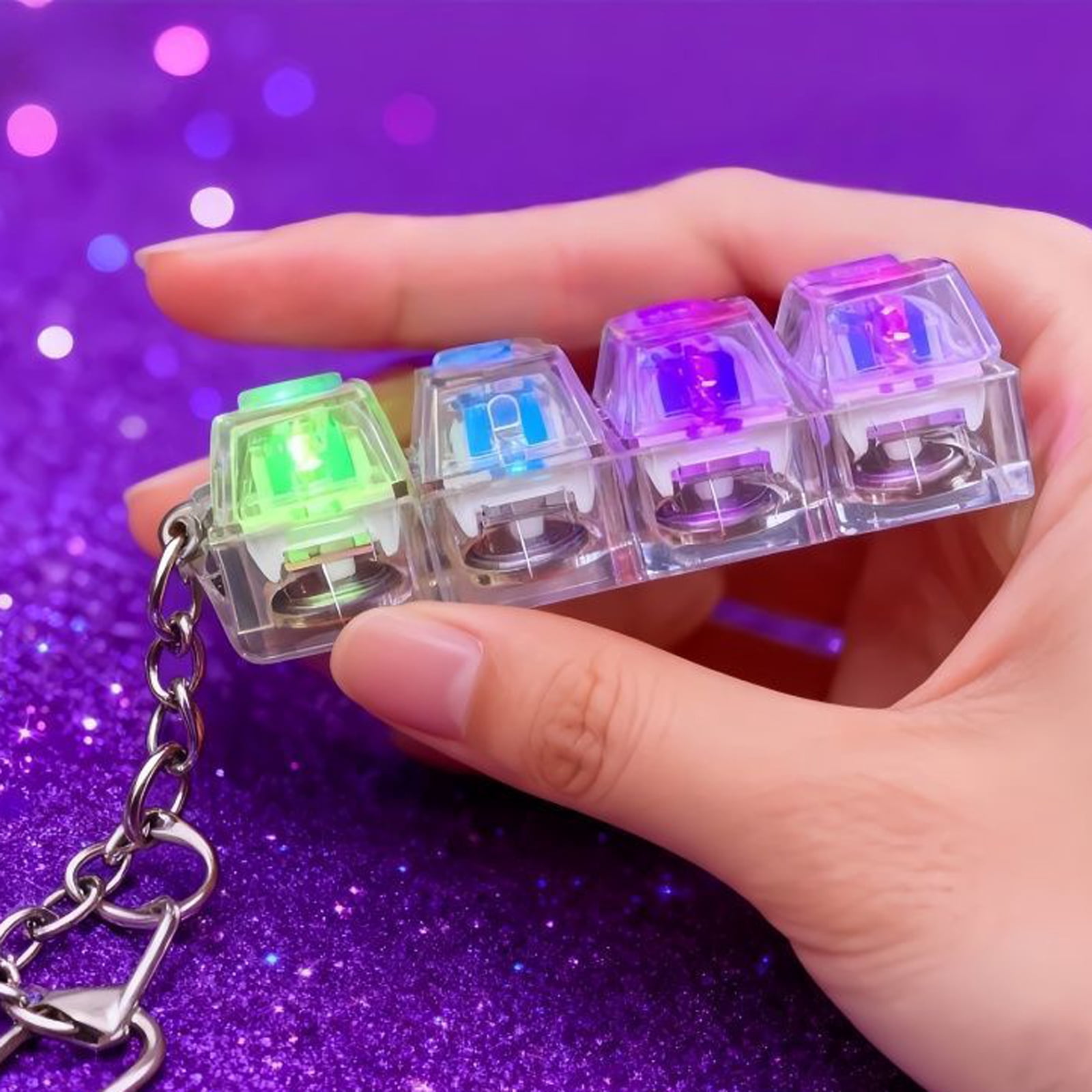 LED Mini Keyboard Fidget Keychain 4-in-1 Mechanical Clicker Fidget 4 ...