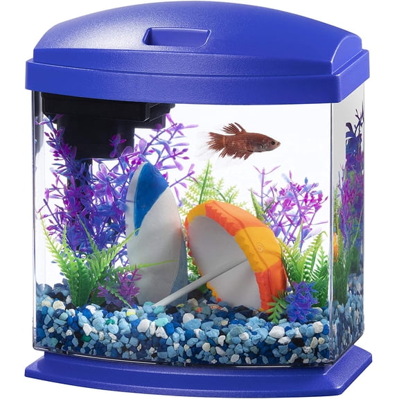LED MiniBow Small Aquarium Fish Tank Kit with SmartClean Technology, Blue, 1 Gallon
