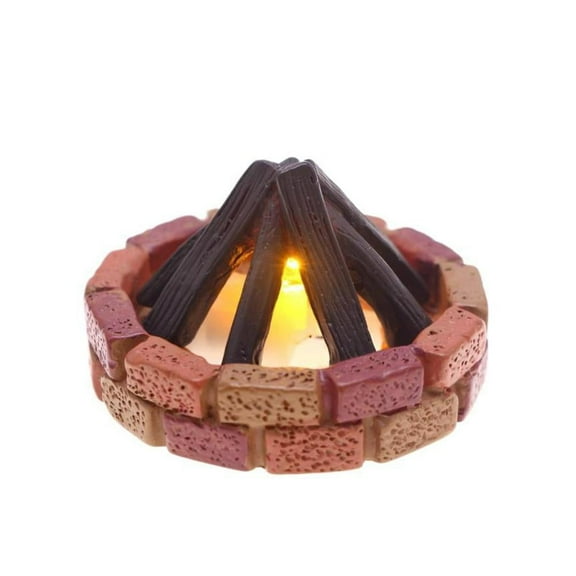 LED Miniature Campfire Light,Resin Flickering Led Lamp, Miniature Campfire Night Light, Decoration with Brick Base and Wood Logs, Outdoor Scene Prop Doll Furniture