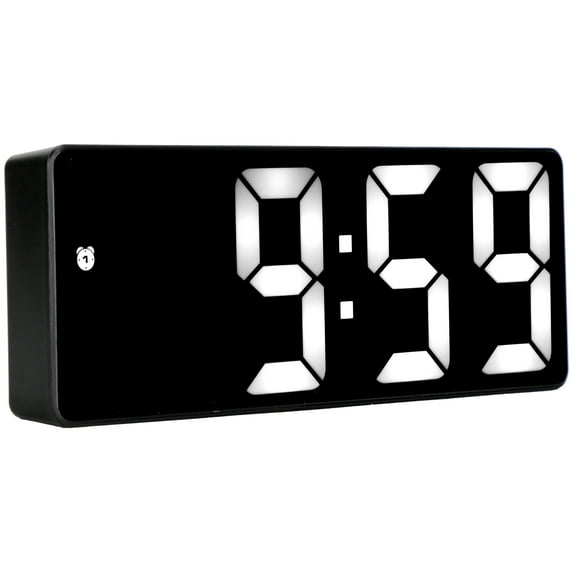 LED Mirror Alarm Clock USB Electronic Digital Table Rechargeable Mirrored Decoration SuppliesRectangular Black Exterior White Lamp