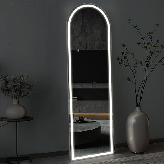 LED Mirror Arch Full Length Mirror Floor Mirror with Lights Free Standing Full Body Mirror Hanging Wall Mirror for Bedroom Entrance White 20 x 63 Inch