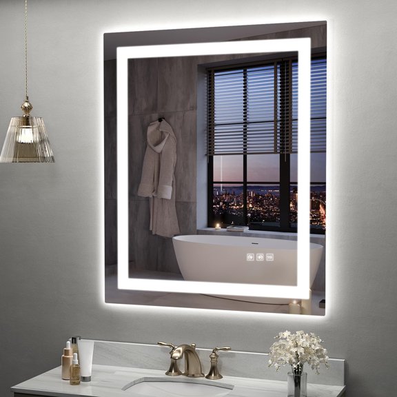 LED Mirror for Bathroom, 30x36 Inch Backlit + Front Lighted Bathroom Vanity Mirror with Lights for Wall, Double Light Strips, 3 Colors, Shatter-Proof, Anti-Fog and Brightness Memory