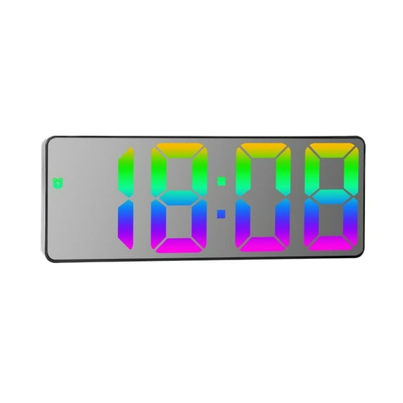 LED Mirror Digital Alarm Clock - Stylish Display with Time, Date & Temperature | Colorful Light Options & Dual Hanging Modes (Perfect for Bedroom & Office Decor)-Black Shell Mirror C Model