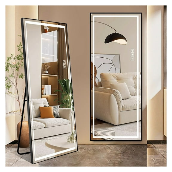 LED Mirror Full Length Mirror with Lights Wide Standing Tall Full Size Mirror for Bedroom Giant Full Body Mirror Large Floor Mirror with Lights Stand Up Dressing Big Lighted Mirror
