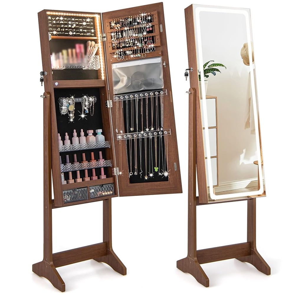 LED Mirror Jewelry Cabinet - Lockable Jewelry Armoire with Touch Screen ...