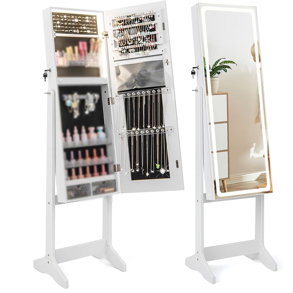 LED Mirror Jewelry Cabinet - Lockable Jewelry Armoire with Touch Screen ...