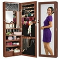 thumbnail image 1 of LED Mirror Jewelry Cabinet, Lockable Wall or Door Mounted Jewelry Armoire with Cosmetic Tray, Organizer with Mirror, 2 Drawers, Lock, Shelves, Walnut, 1 of 5