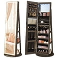 thumbnail image 1 of LED Mirror Jewelry Cabinet Standing Jewelry Armoire Organizer Box with Full-Length Mirror and Adjustable LED Lights Ash Brown, 1 of 7