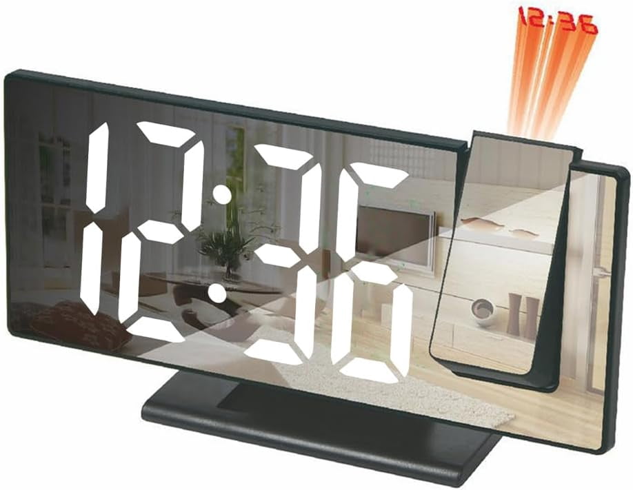 LED Mirror Projection Alarm Clock,Mirror Digital Clocks for Bedroom ...