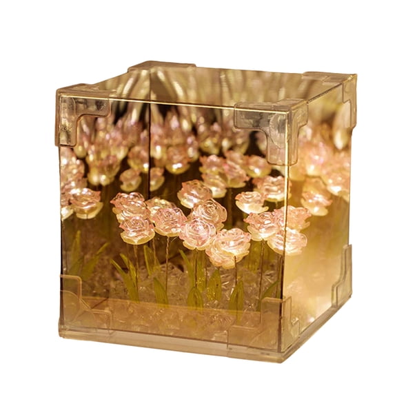 LED Mirror Rose Cube Night Light - Rose Flower Table Lamp with Ambient Lighting for Bedroom, Creative Birthday Gift for Mom Girls Couple Friends Christmas Valentines Decoration Lights