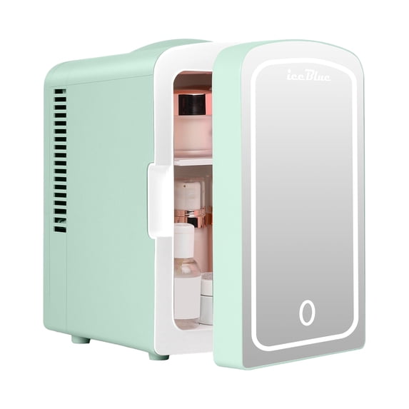 iceBlue LED Mirror Skincare Refrigerator- 4L Mini Fridge for Makeup & Drinks - Car/Home Portable Cooler