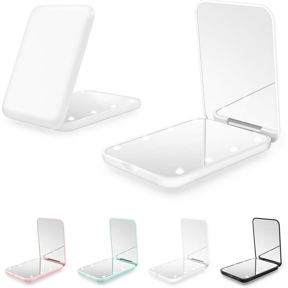 LED Mirror with Lights, Battery Operated Lighted Makeup Mirror with Magnification, 1X/2X, Portable Vanity Mirror for Travel (White)