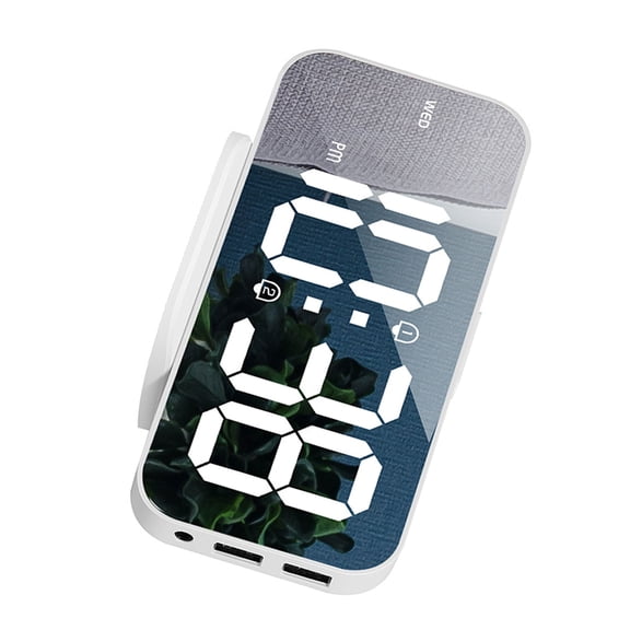 LED Mirrored Digital Alarm Clock with 2 USB Port Wall Clock for Bedroom Decors