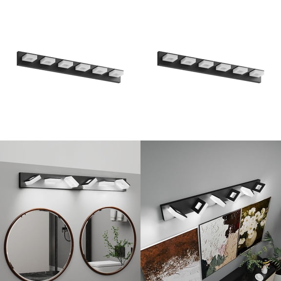 LED Modern Bathroom Vanity Light Fixtures (6-Light 39-Inch) Matte Black Modern Acrylic Bathroom Wall Lighting Fixtures Over Mirror (Cool White 6000K)