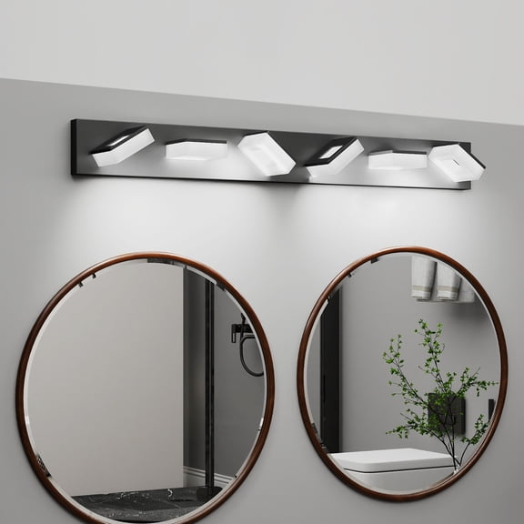LED Modern Bathroom Vanity Light Fixtures (6-Light 39-Inch) Matte Black Modern Acrylic Bathroom Wall Lighting Fixtures Over Mirror (Cool White 6000K)