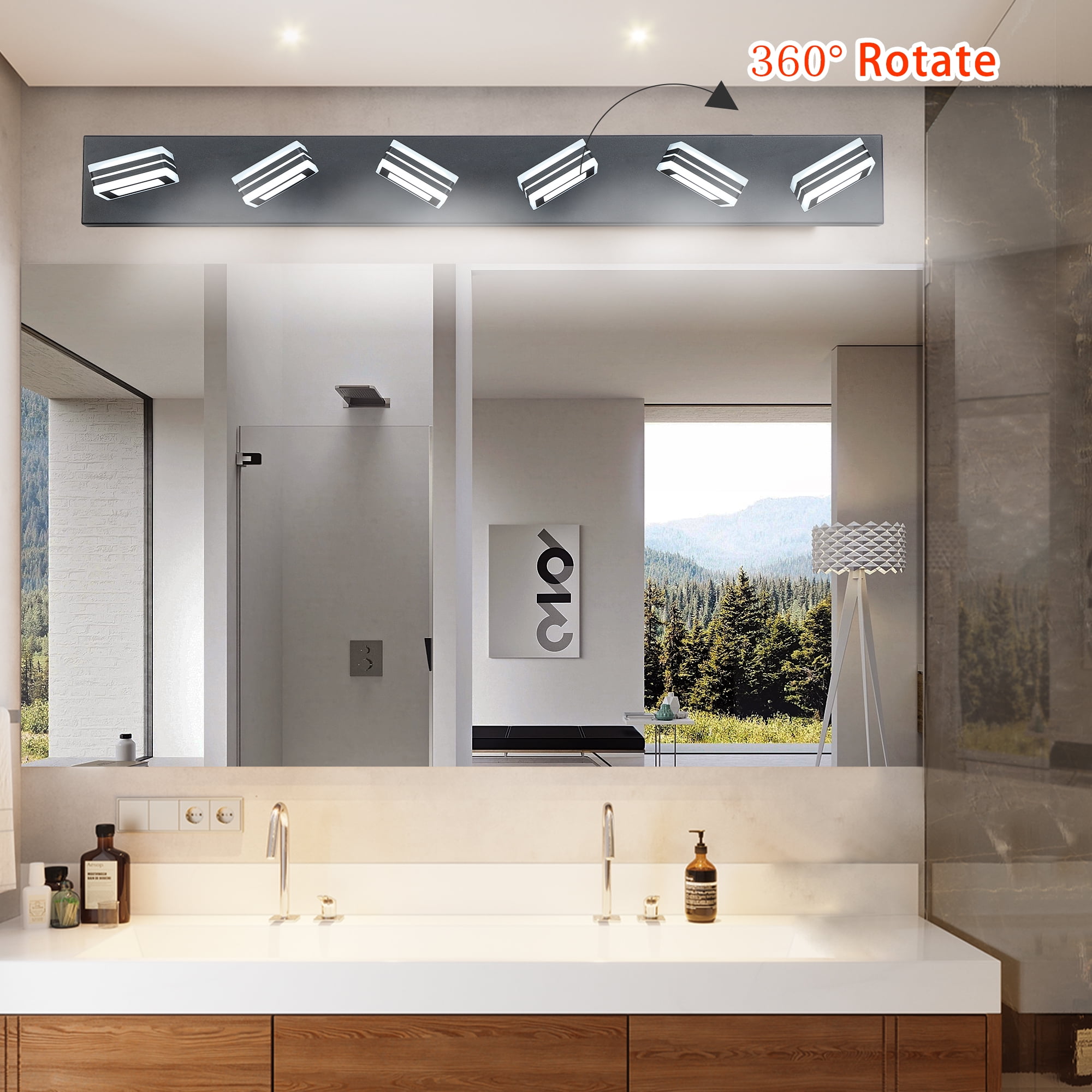 LED Modern Black Vanity Lights, 6-Lights Acrylic Matte Black Bathroom ...