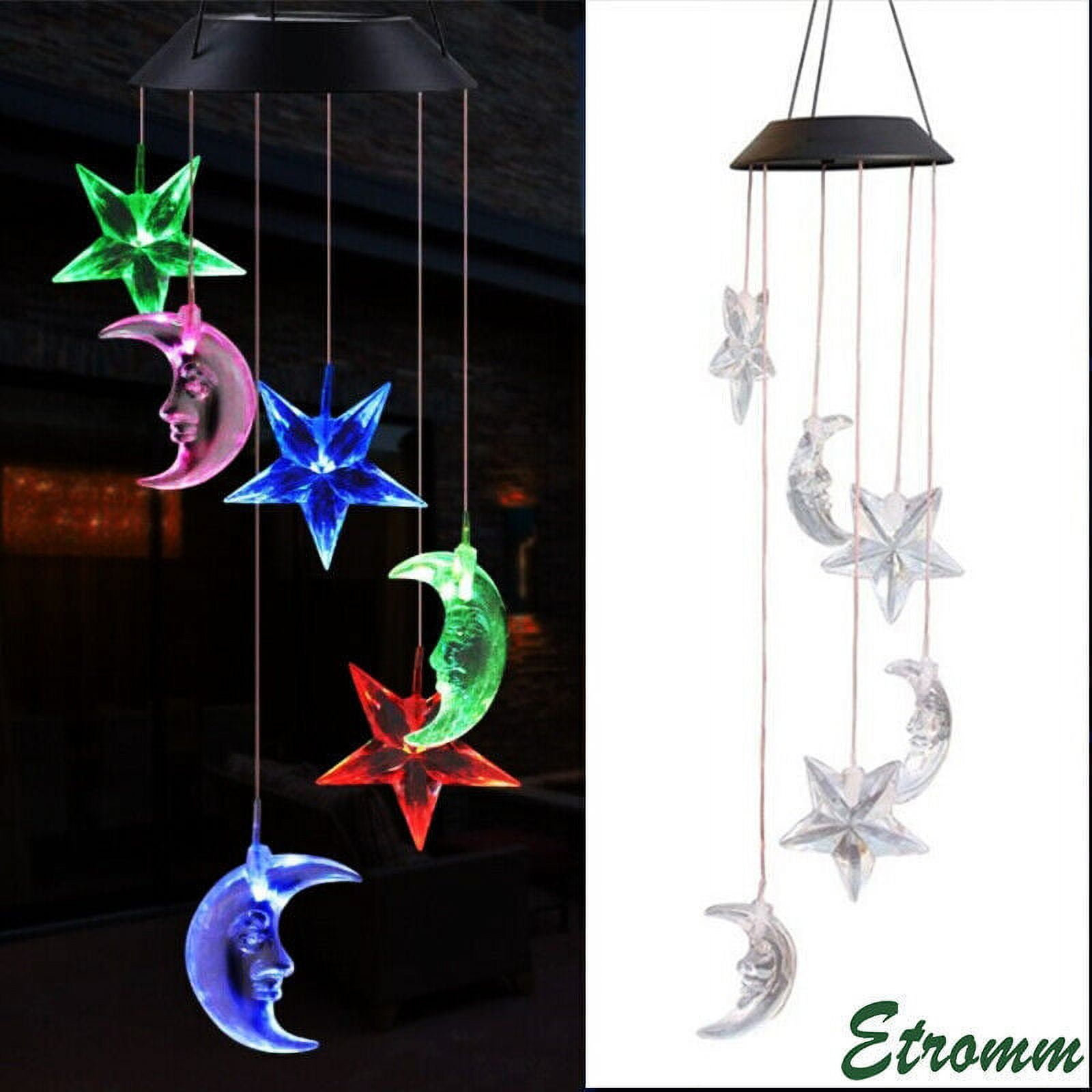 LED Moon and Star Solar Wind Chimes Lights Color Changing Hanging Lamp