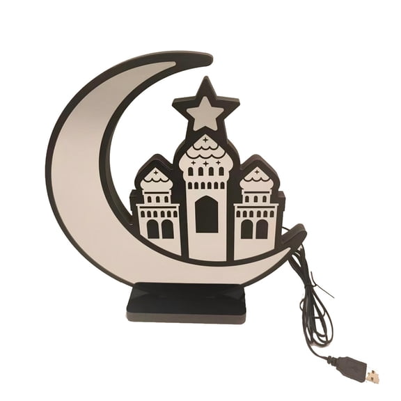 LED Moons Shape Desktop Lamp for Muslims Home Decor with PVC Texture Eid Celebration