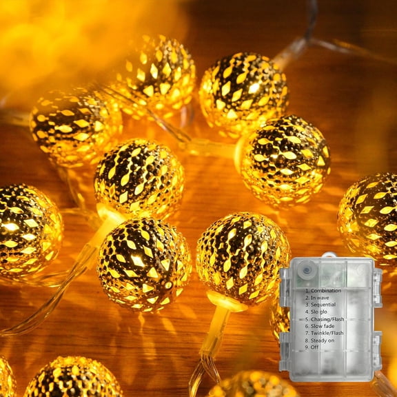LED Moroccan Fairy Lights - 40 Indoor/Outdoor Battery Operated String Lights with 8 Modes - Waterproof Globe Lights for Home, Patio, Wedding, Diwali, Christmas Decor - Warm White