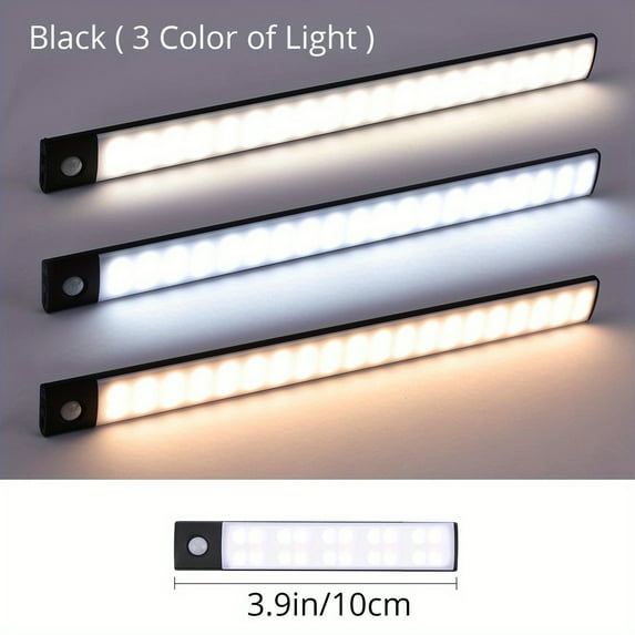LED Motion Sensor Cabinet Light, Under Counter Closet Lighting, Wireless Magnetic USB Rechargeable Kitchen Night Lights, Battery Powered Operated Light For Wardrobe Closets Cabinet Cupboard Stairs