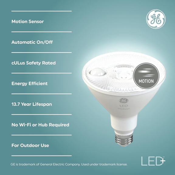 LED+ Motion Sensor LED Light Bulbs, 14W, PAR38 Outdoor Security Floodlights, Warm White, CAC (2 Pack)
