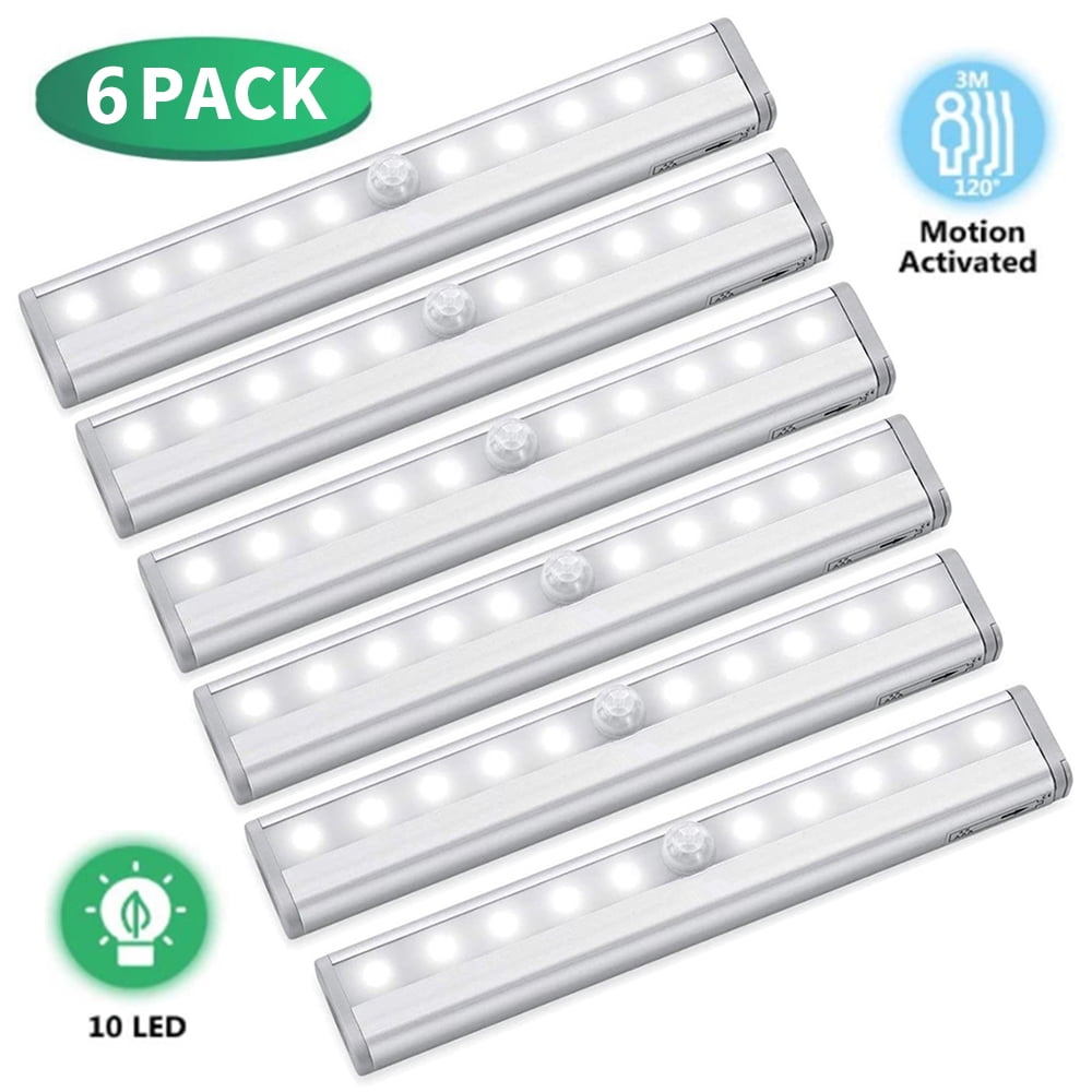 Silver LED Motion Sensor Night Light Bar, 6-Pack