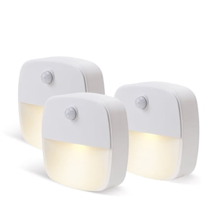 LED Motion Sensor Night Light, [3 Pack] Stick-On Night Light by Battery Powered, Stair Sensor Lights Indoors, Auto/ON/Off Light for Toilet, Hallway, Closet, Kitchen, Children's Room, Warm White light