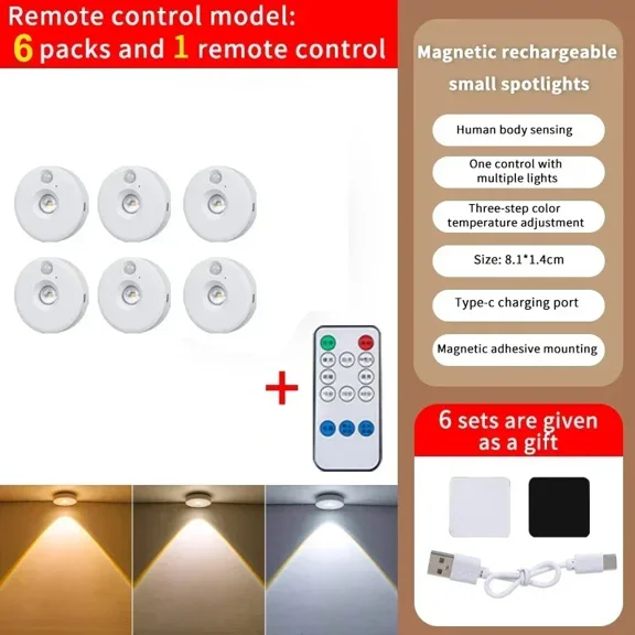 LED Motion Sensor Night Light Wireless Under Cabint Lights Dimmable USB Rechargeable Lighting Kitchen Aisle Closet Home Decor