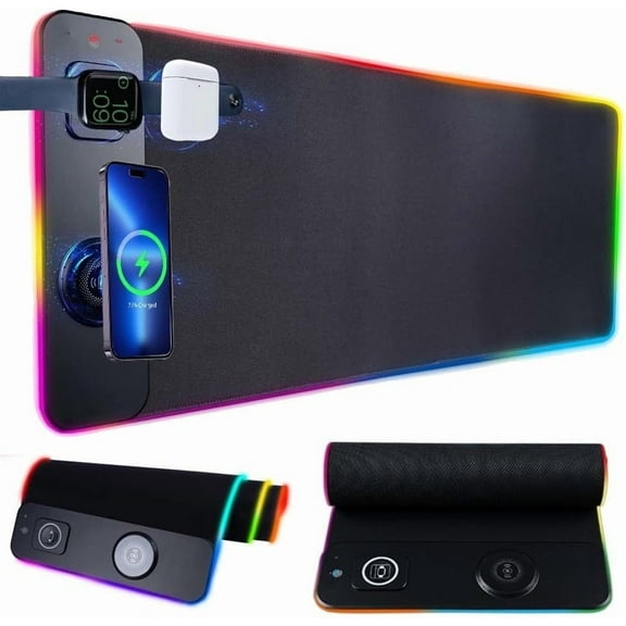 LED Mouse Pad With Wireless Charger Magnetic XXL Charging Gaming Mousepads Large RGB Desk Mat With 15 Colors Light Non-Slip Rubber Base Plug & Play Convenience 31.5 x 11.8 in