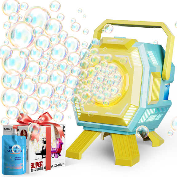 Bubble Machine with Lights, 6 Big Bubble Holes, Up to 20,000 Bubbles/Min, 320ml Large Tank, Battery Operated Portable Bubble Blower for Birthday Parties & Outdoor Fun