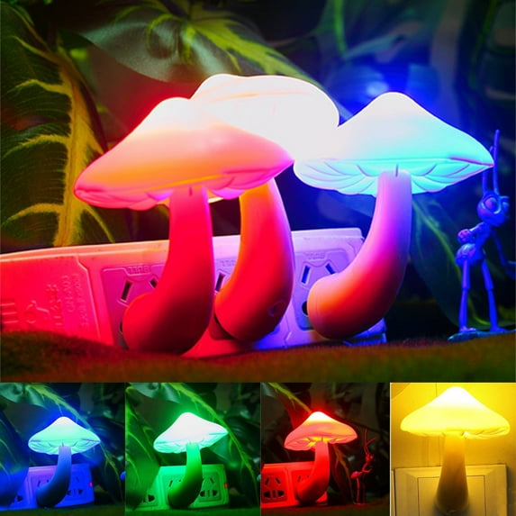 LED Mushroom Night Light Lamp with Dusk to Dawn Sensor,Plug in LED Bed Cute Mushroom Wall Light for Kids Children