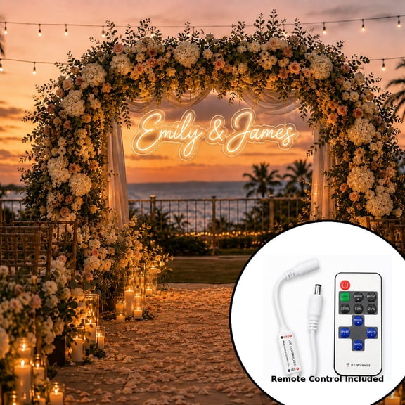 LED Name Style Neon Sign with Remote Control for Wedding Arch, Ceremony & Reception Backdrop, Decorative Wall Light Gift
