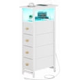 thumbnail image 1 of LED Narrow Nightstand with Charging Station - Slim Dresser for Bedroom Narrow Side Table Storage Cabinet, Small Dressers Chest of Drawers, Tall Night Stand End Table for Small Spaces, White, 1 of 9