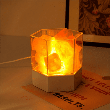 LED Natural Himalayan Crystal Salt Lamp Rock Salt Night Lamp Table Lava Lamp USB Plug Meditation Home Bedroom Decoration Warm Li (White)