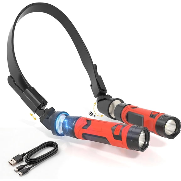 LED Neck Light, 800Lumens Rechargeable Neck Flashlight with Magnetic Base, Detachable Neck Work Light with 2 Small Flashlights, Neck Work Lamp for Repair Mechanics Reading Gift for Men&Women
