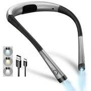 Glocusent LED Neck Book Light for Reading in Bed, Rechargeable Around Neck Reading Light with 3 Amber Colors & 6 Brightness Dimmable, Bendable Arms, Long Lasting Battery Operated, Perfect for Reading