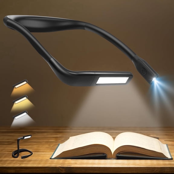 LED Neck Reading Light, Rechargeable 10-80Hrs Long Lasting Neck Light, Eye-friendly Wide Lamp Book Light with 3 Amber Colors & Stepless Dimming Reading Light, Camping Knitting Crochet Accessories