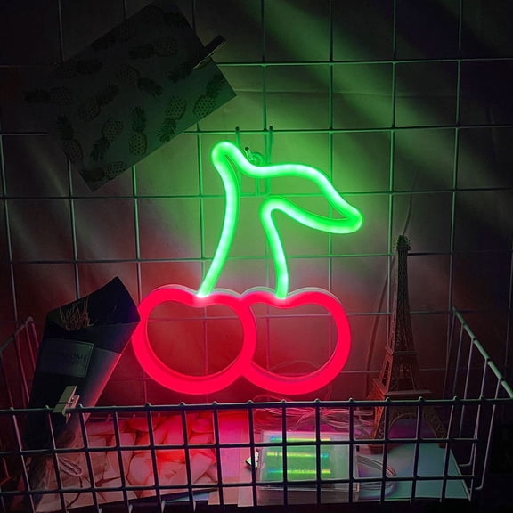 LED Neon Cherry Light Sign Acrylic Wall Decor For Bedroom Gaming Room Bar Party (1pc )
