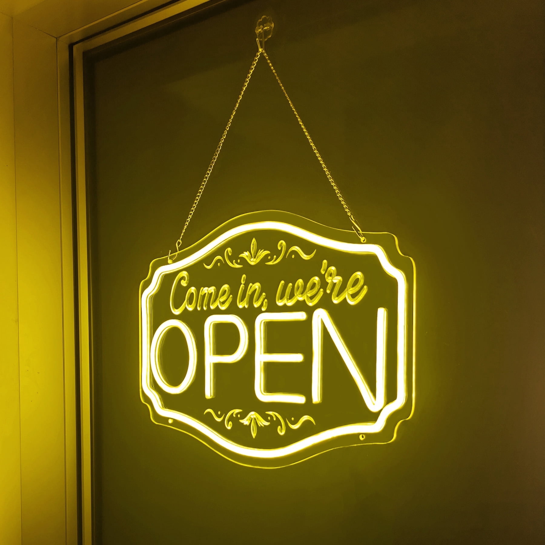 LED Neon Come In Were Open Sign for Business Window Storefront Door Bar Cafes Restaurant Barber Salom Wall Decor, Light Up We're Open Lighted Business Sign 16 Inch Eletric Powered