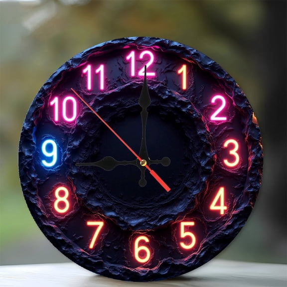LED Neon Light Clock Decor for Home Wall Decoration_1 10-Inch Silent Wooden Wall Clock, Battery Operated (AA Batteries Not Included), Artistic Home Decor