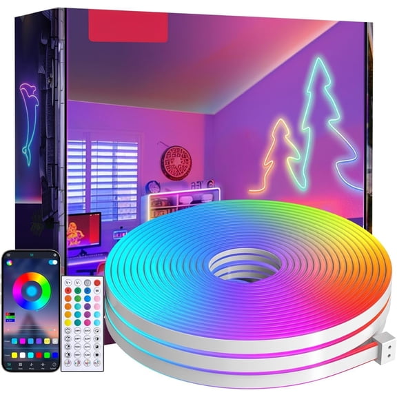 LED Neon Lights, 16.4FT RGB Neon Rope Lights App Control,IR Remote, Sync,IP65 ,Flexible DIY Design for Bedroom,Living Room,Gaming Room,Party,Outdoor,Christmas Decor