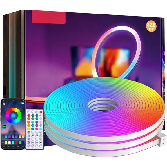 LED Neon Lights, 32.8FT RGB Neon Rope Lights App Control,IR Remote, Sync,IP65 ,Flexible DIY Design for Bedroom,Living Room,Gaming Room,Party,Outdoor,Christmas Decor